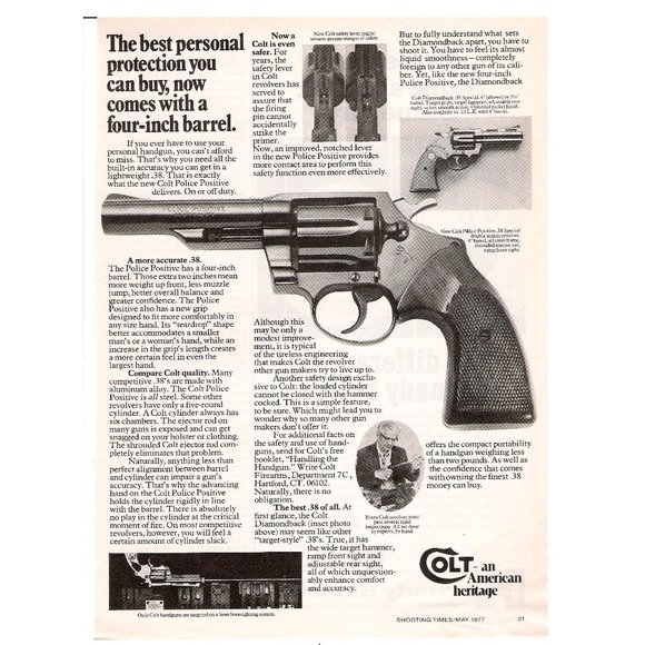 1977 Colt Police Positive Diamondback Magazine Print Ad - Picture 1 of 1